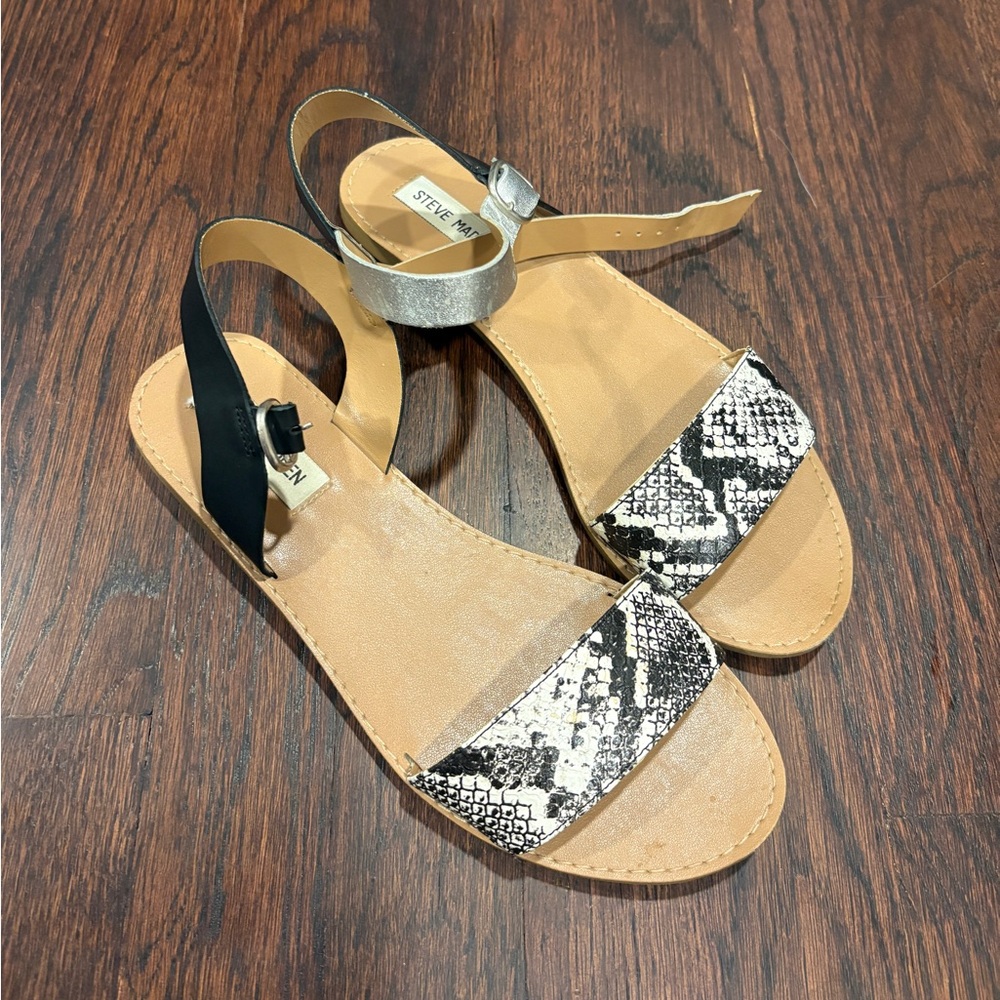 Steve Madden Snake Print Sandals in Black and Silver